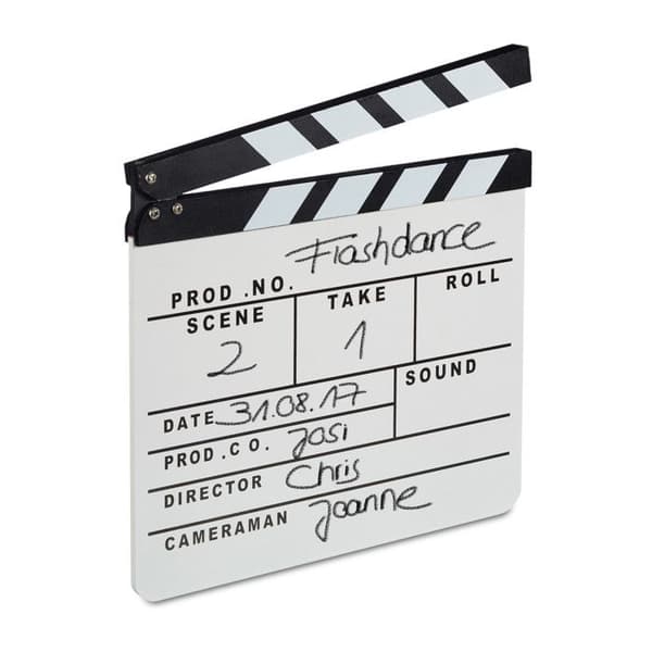 Relaxdays Movie Clapperboard Hollywood Movie Clapperboard Scene Dekorativa bokstäver HxBxD: 26 x 30 x 30 cm, Vit
