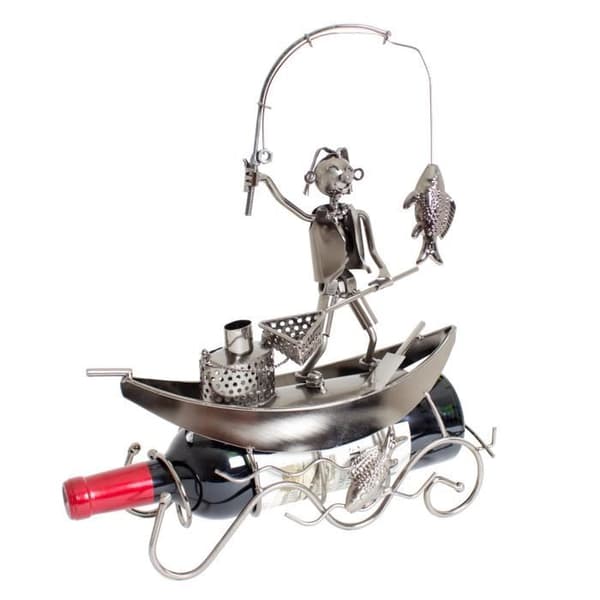Flaskhållare - BRUBAKER - Skulptur i Metall - Fiskare - 37 cm - Design i Samtida Stil