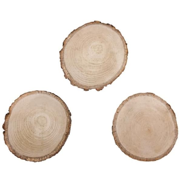 Träskiva - Naturlig - 10-12 cm ø - Paket om 3 - Dekorativa föremål - Inomhus