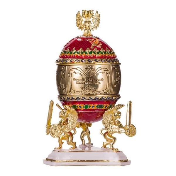 danila-souvenirs Ägg à la Fabergé - smyckeskrin Transsibiriska järnvägen 12,5 cm, röd