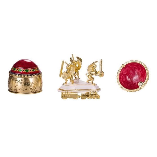 danila-souvenirs Ägg à la Fabergé - smyckeskrin Transsibiriska järnvägen 12,5 cm, röd