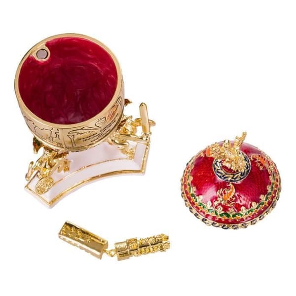 danila-souvenirs Ägg à la Fabergé - smyckeskrin Transsibiriska järnvägen 12,5 cm, röd
