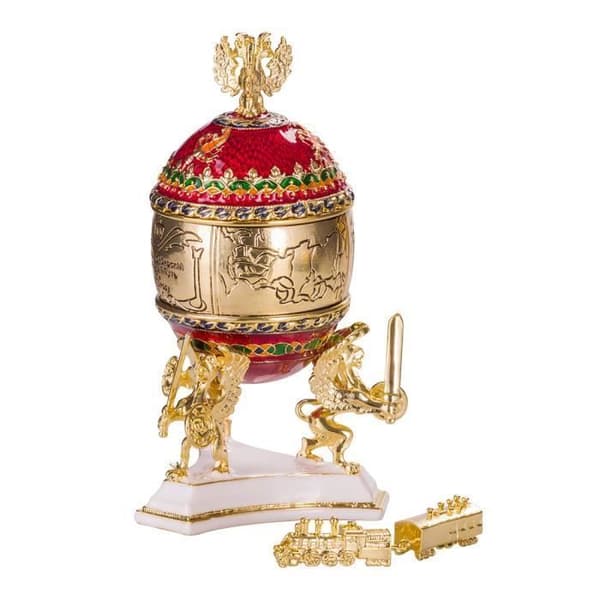 danila-souvenirs Ägg à la Fabergé - smyckeskrin Transsibiriska järnvägen 12,5 cm, röd