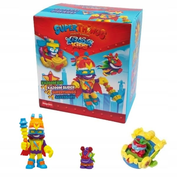 Super Things Zings -setti SLIDER + 2 hahmoa + KAZOOM KID SMASH CRASH