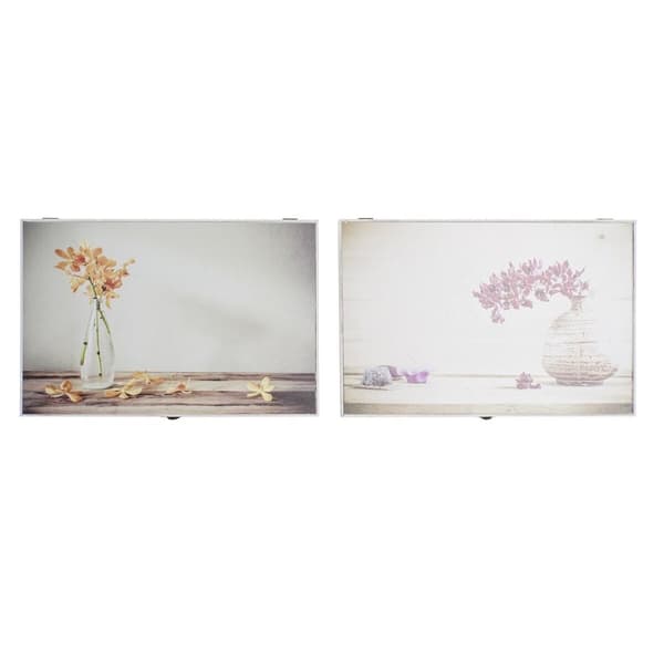 Dekorationslåda DKD Home Decor Gul Beige Rosa Trä MDF Virágok Vas Räknare (2 antal)
