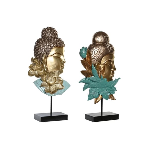 Prydnadsfigur DKD Home Decor 22 x 8 x 42,5 cm Svart Gyllene Buddha Turkos Orientalisk (2 antal)