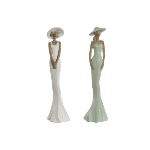 Prydnadsfigur Home ESPRIT Vit Grön Kvinna 7,5 x 7,5 x 30 cm (2 antal)