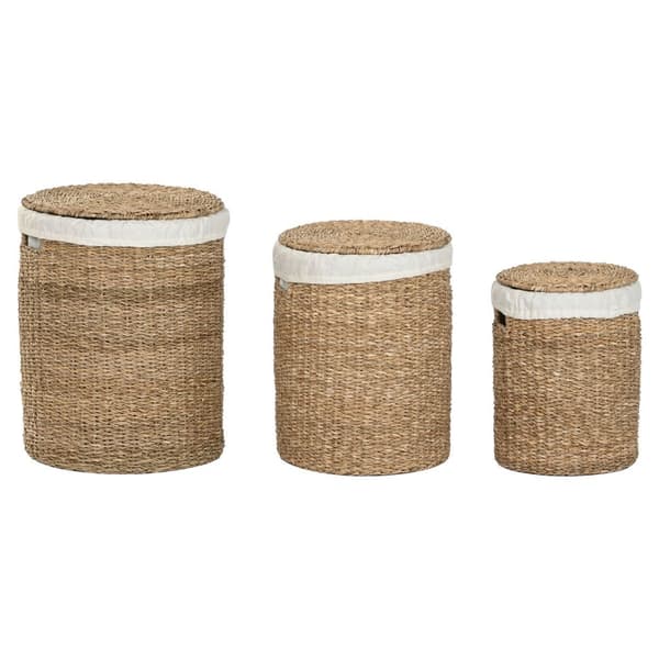 Korisetti Home ESPRIT Valkoinen Luonnollinen Meriruoho Trooppinen (3 Kappaletta)