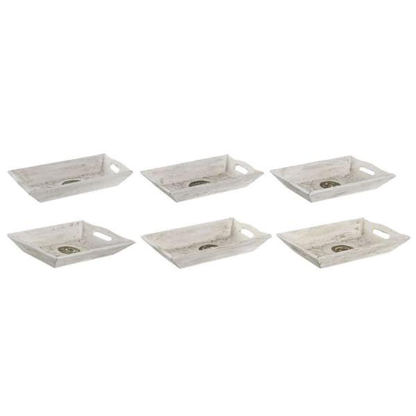 Betjäningsbricka DKD Home Decor Vit Gyllene Aluminium Mangoträ Elefant Buddha Indier 24 x 15 x 4 cm (6 antal)
