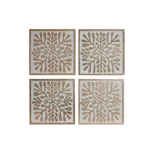 Vægdekoration Home ESPRIT Hvid Natur Floral 60 x 2,5 x 60 cm (4 Dele)