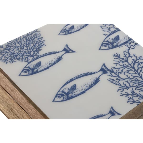 Smyckeskrin Home ESPRIT Blå Vit Naturell Mangoträ 18 x 17 x 8,5 cm (2 antal)