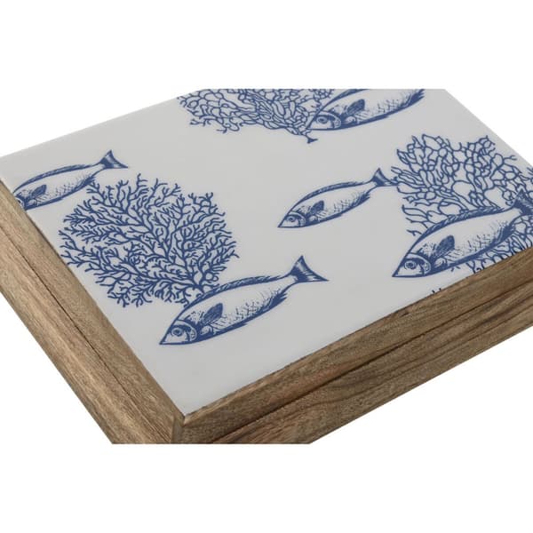 Korurasia Home ESPRIT Sininen Valkoinen Luonnollinen Mangopuu 25 x 17,5 x 8 cm (2 osaa)