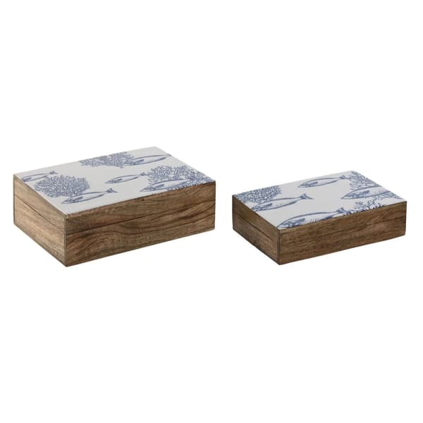 Korurasia Home ESPRIT Sininen Valkoinen Luonnollinen Mangopuu 25 x 17,5 x 8 cm (2 osaa)