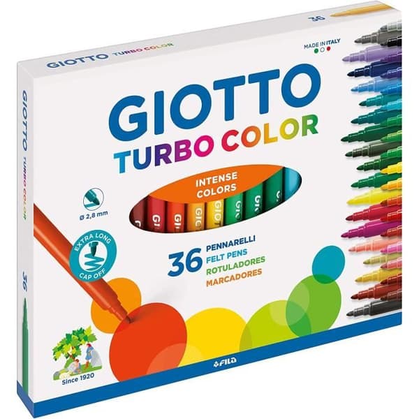Giotto Turbo färgmarkörer i fall med 36 färger