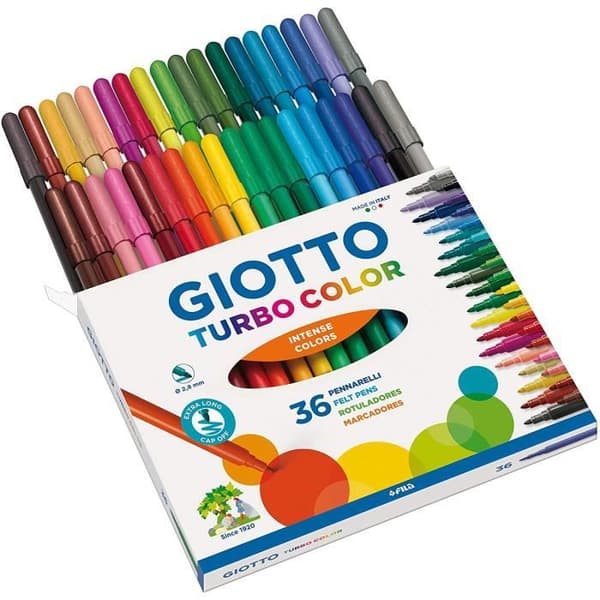 Giotto Turbo färgmarkörer i fall med 36 färger