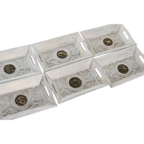 Bakke til småting DKD Home Decor Hvid Gylden Aluminium Mangotræ Elefant Buddha Indianer mand 24 x 15 x 4 cm (6 enheder)