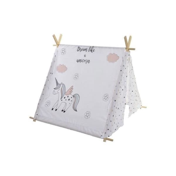 Tipi i trä och corton Unicorn - För barn - 110 x 116 x 105 cm - Vit