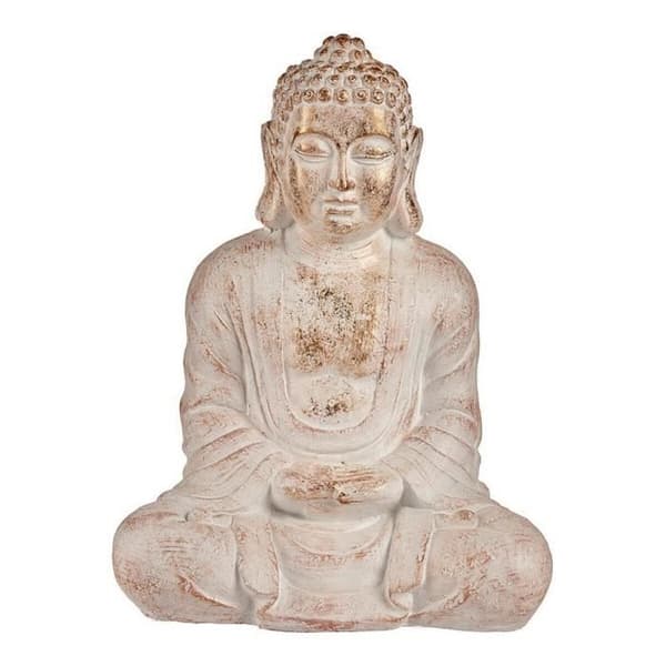 trädgård dekorativ figur buda vit/guld polyresin (25 x 57 x 42,5 cm)