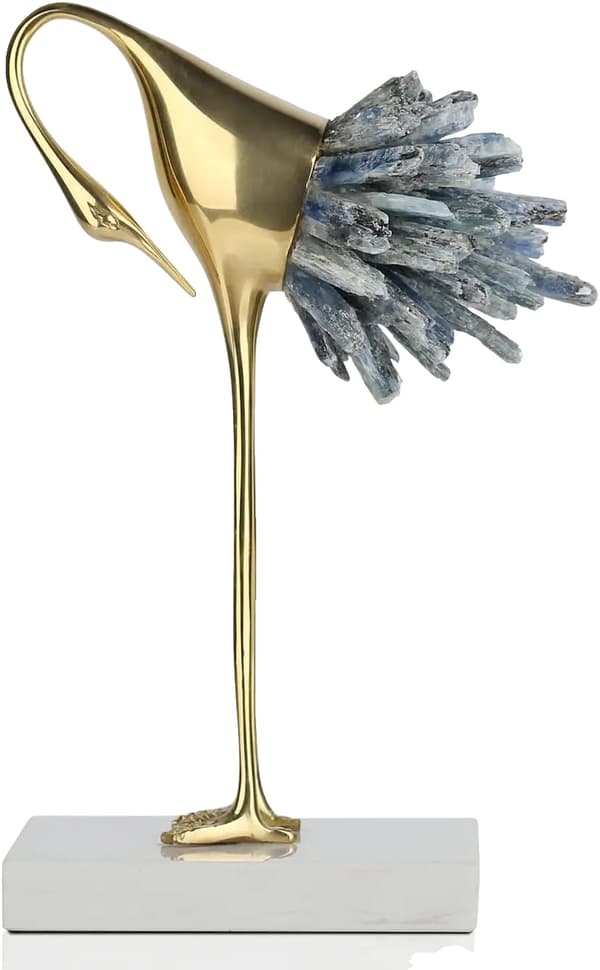Guld Fugl Statue, Naturlige Mineral Accenter, Marmor-imitation Base,Blå C