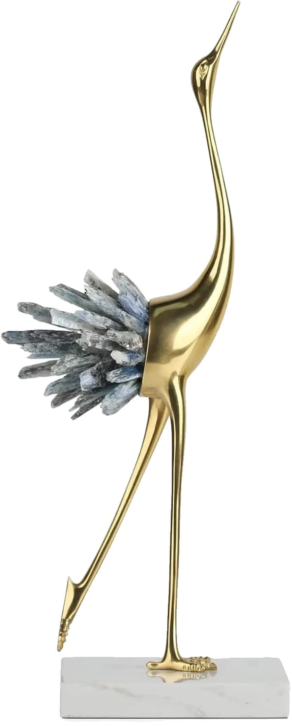Guld Fugl Statue, Naturlige Mineral Accenter, Marmor-imitation Base,Blå a