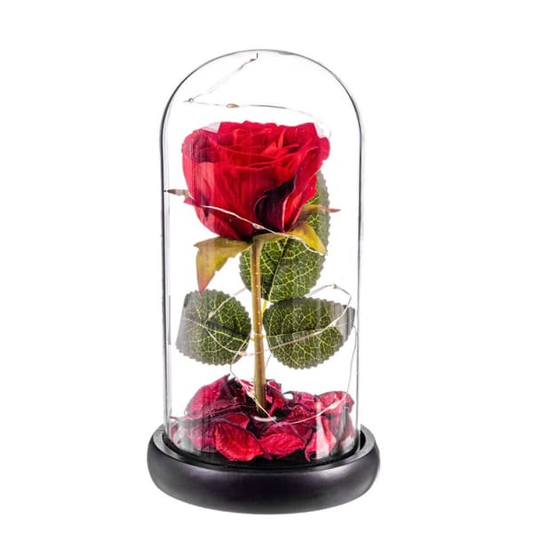 Prydnadsfigur Caison Rosa roja eterna leds cupula cristal 20 cm
