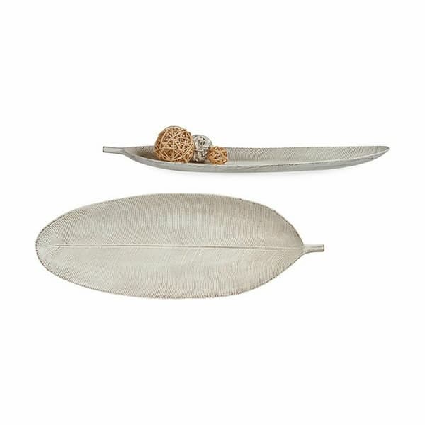 Bricka Vit Trä MDF Löv av en växt 59,5 x 3 x 21,6 cm Dekoration (6 antal)
