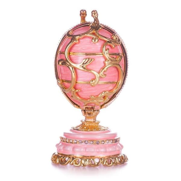 danila-souvenirs Fabergé ägg Vårblommor med korg 8,5 cm, rosa