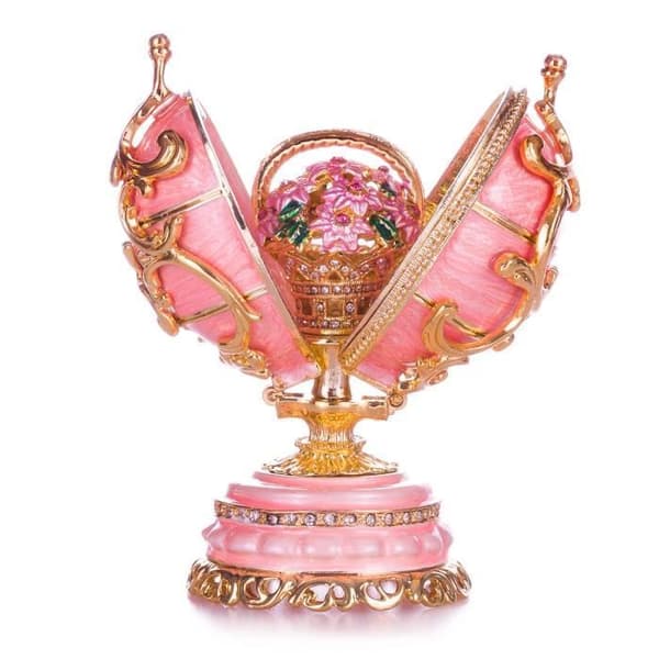 danila-souvenirs Fabergé ägg Vårblommor med korg 8,5 cm, rosa