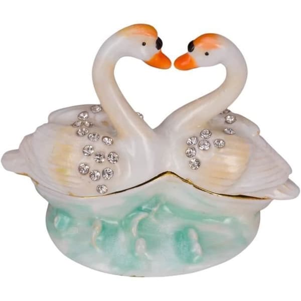 Dekorativt föremål - Fabergé ägg - speldosa - smyckeskrin med två svanar 17 cm, rosa - danila-souvenirer