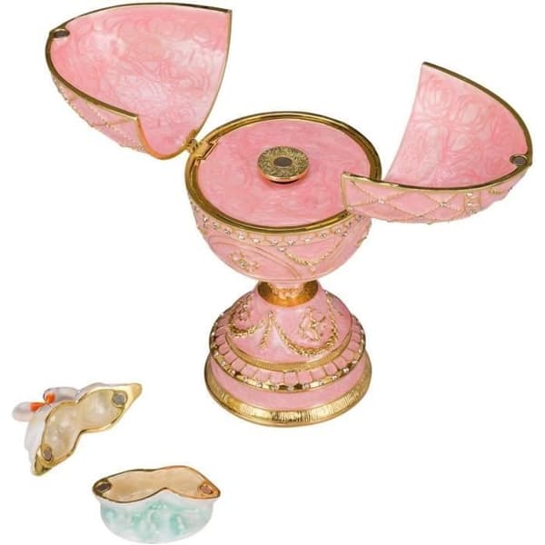Dekorativt föremål - Fabergé ägg - speldosa - smyckeskrin med två svanar 17 cm, rosa - danila-souvenirer