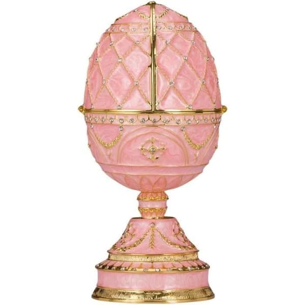 Dekorativt föremål - Fabergé ägg - speldosa - smyckeskrin med två svanar 17 cm, rosa - danila-souvenirer