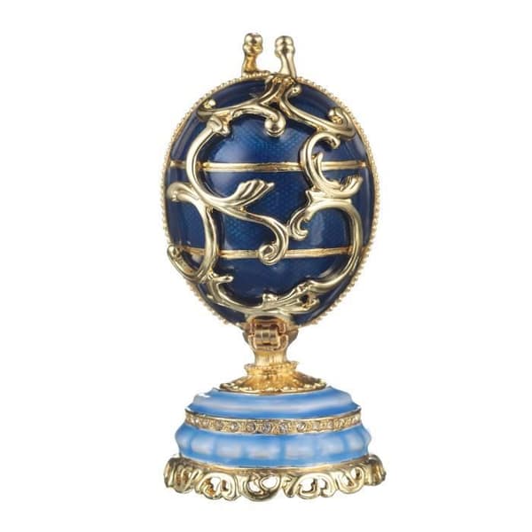 danila-souvenirs Fabergé ägg Vårblommor med korg 8,5 cm, blå