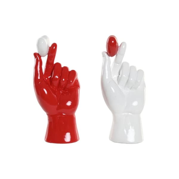 Prydnadsfigur Home ESPRIT Vit Röd Hand 12 x 8,5 x 26 cm (2 antal)