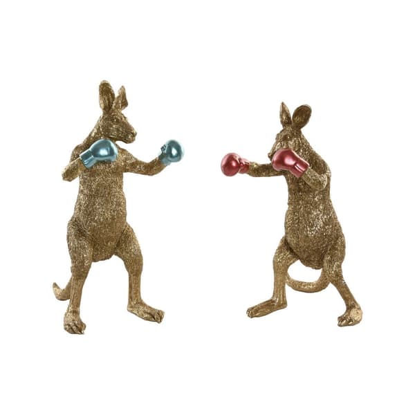 Prydnadsfigur Home ESPRIT Blå Röd Gyllene Känguru 23 x 25 x 40,5 cm (2 antal)