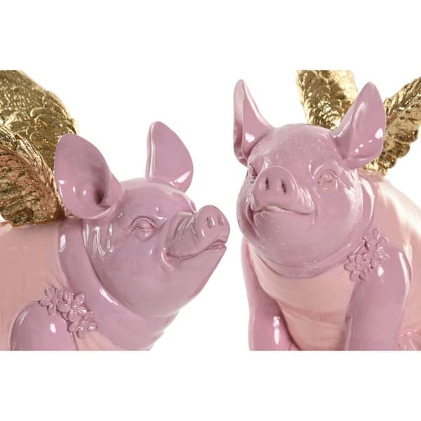 Koristehahmo Home ESPRIT Pinkki Possu 19 x 11 x 17 cm (2 osaa)