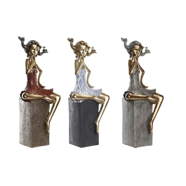 Prydnadsfigur DKD Home Decor 16 x 12 x 37 cm Kvinna Röd Grå Blå (3 antal)