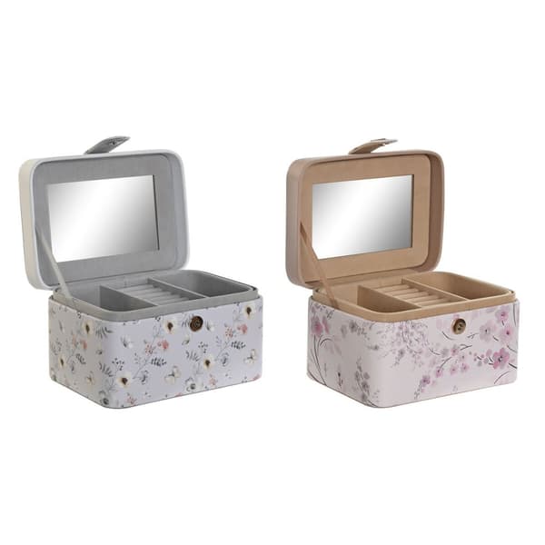 Smyckeskrin DKD Home Decor Blå Grå Kamel Ljusrosa Polyuretan Speglar 17 x 12 x 10 cm (2 antal)