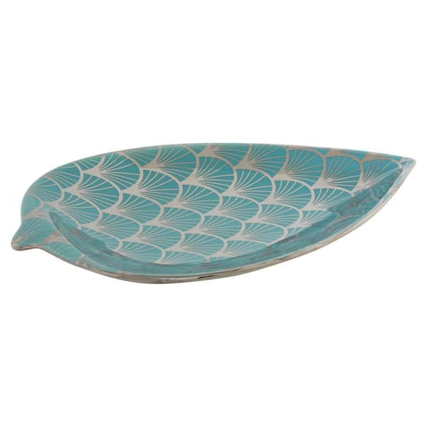 Borddekoration DKD Home Decor 27,5 x 16 x 3 cm Turkisblå Orientalsk Chromsalt Blad af en plante