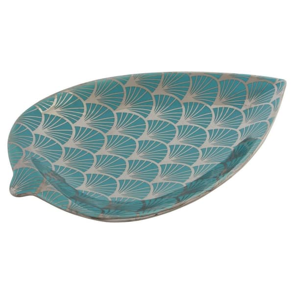 Borddekoration DKD Home Decor 27,5 x 16 x 3 cm Turkisblå Orientalsk Chromsalt Blad af en plante