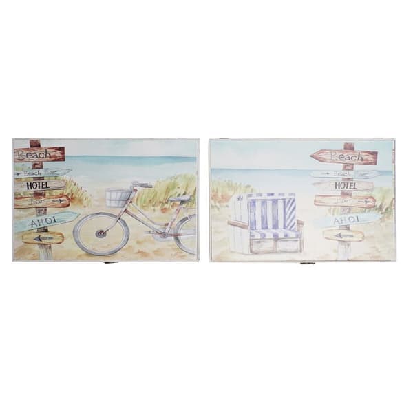 Dekorativ boks DKD Home Decor Multifarvet Træ MDF Strand Middelhavet Nedtæller (2 enheder)