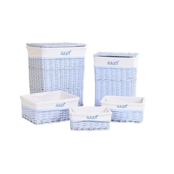 Set med kurve DKD Home Decor Blå Celestial flet Børns 44 x 34 x 56 cm (5 Dele)