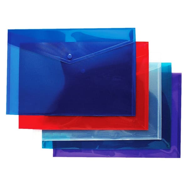 Tiger Stationery Plastic Stud Wallets/Folders (Pack Of 5) Assorted DL (11 x 22cm)