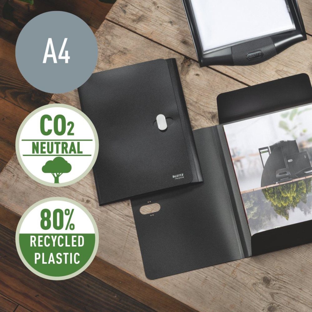 Leitz Recycle PP 3 flikfil för 150 A4-ark - Tillverkad av 80 % återvunnen plast, klimatneutral, Bue Angel miljöcertifiering, 100 % återvinningsbar - H