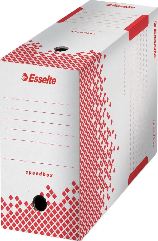Esselte Speedbox Sustainable File Box 150 - 15x25x35cm (BxHxL) - 100 % genanvendelig - Hvid/Rød