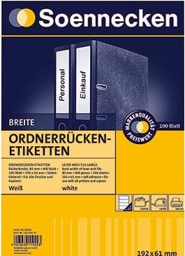 Soennecken folderetikett 66309 bred/kort sk vit 400 st./förp.