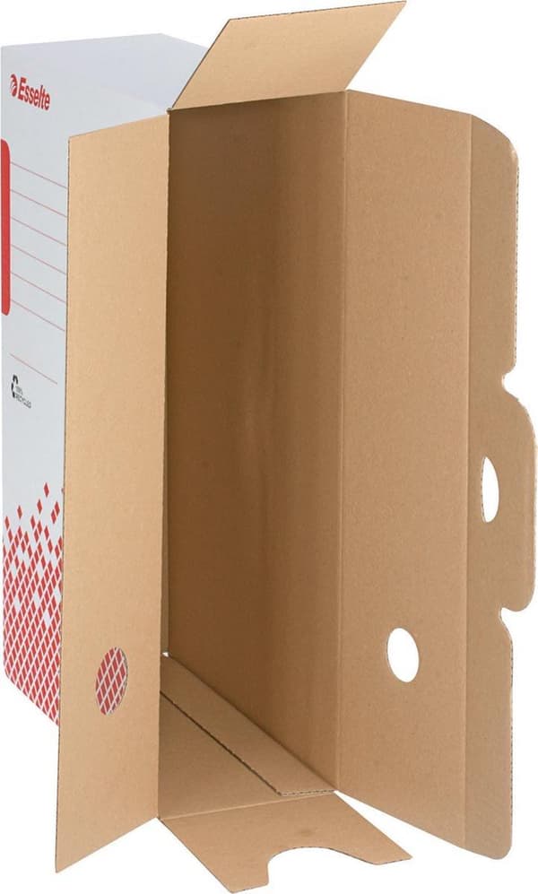 Esselte Speedbox Sustainable File Box 100 til A4-dokumenter - 10x25x35cm (BxHxL) - 100 % genanvendelig - Hvid/Rød