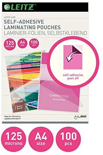 Leitz självhäftande varmlaminerande filmer, A4, 100-pack, blank, genomskinlig, filmtjocklek 125 mikrofon, 16925