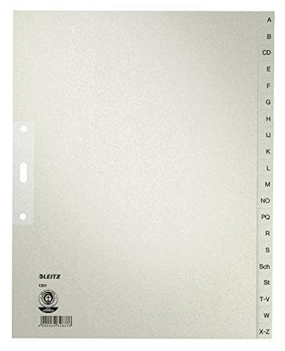 Leitz 12010085 Aakkosellinen välilehti Hakemistopaperivälilehdet Harmaa - Jakajat kansioita varten (Aakkosellinen välilehti, paperi, harmaa, 100 g/m²,