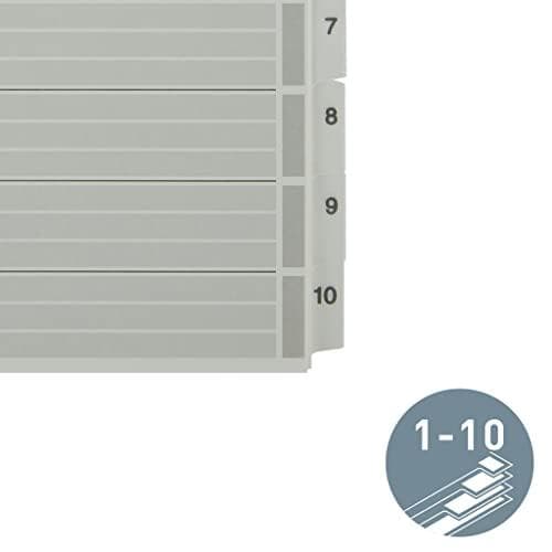 Leitz-rekisteri A4, kansilehti ja 10 jakajaa, kielekkeet painettu numeroilla 1-10, rei'itetty reuna ja värilliset kielekkeet, kalvovahvistettu (Mylar)