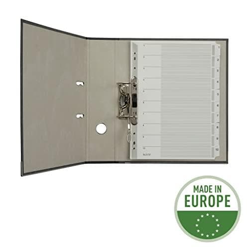 Leitz-rekisteri A4, kansilehti ja 10 jakajaa, kielekkeet painettu numeroilla 1-10, rei'itetty reuna ja värilliset kielekkeet, kalvovahvistettu (Mylar)